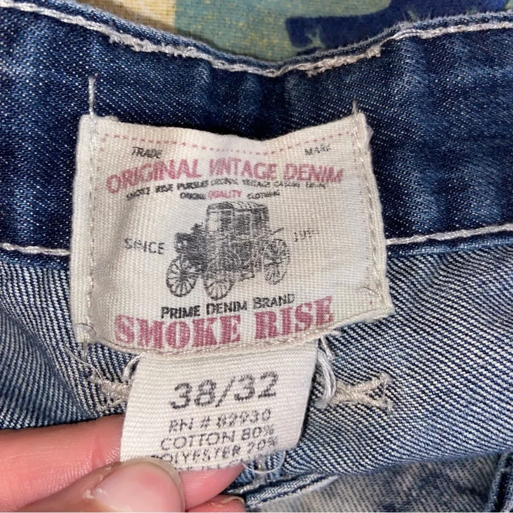 Smoke Rise Vintage Denim Jeans Mens 38X32 Distressed Moto Biker Zippers Y2K